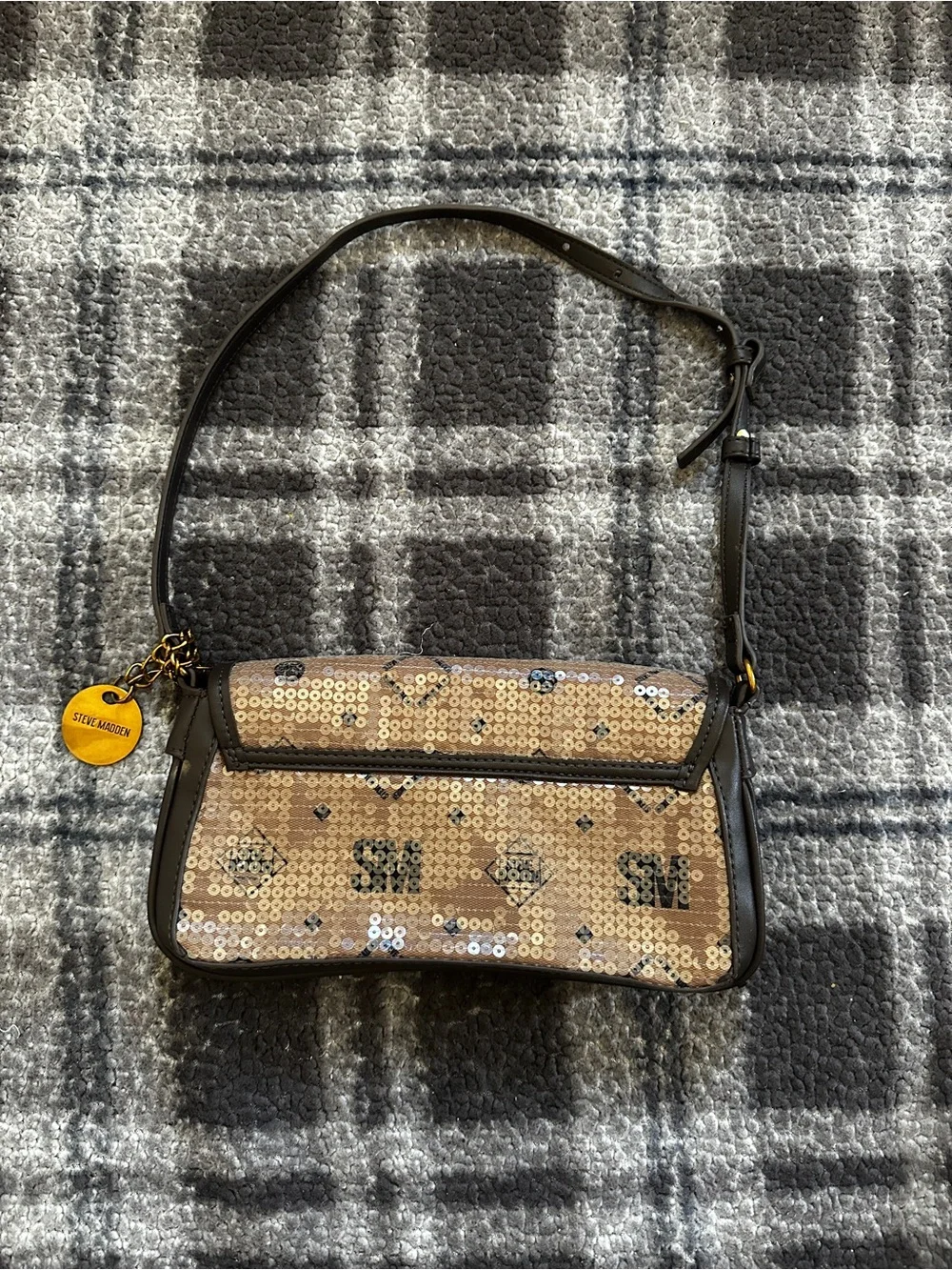Steve Madden Sequin Beige Shoulder Bag with Gold Logo